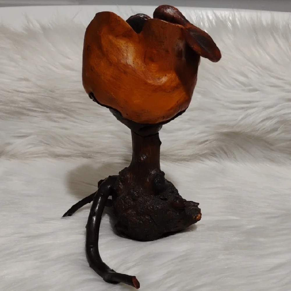 Office) SALE! Hand Carved Wooden Burl Wood Rose Flower Vtg Art Sculpture